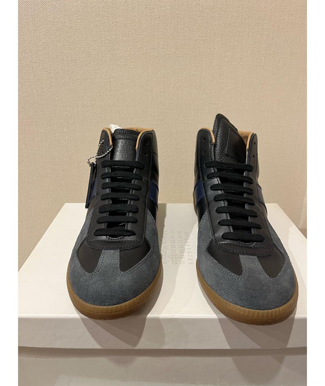 MAISON MARGIELA Черные кожаные высокие кроссовки / кеды, фото 2