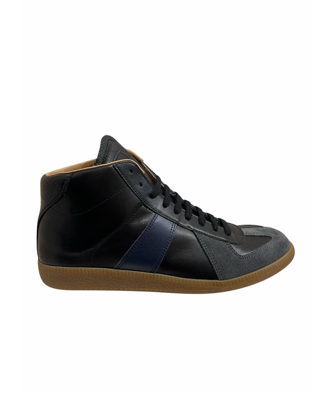 MAISON MARGIELA Черные кожаные высокие кроссовки / кеды, фото 1