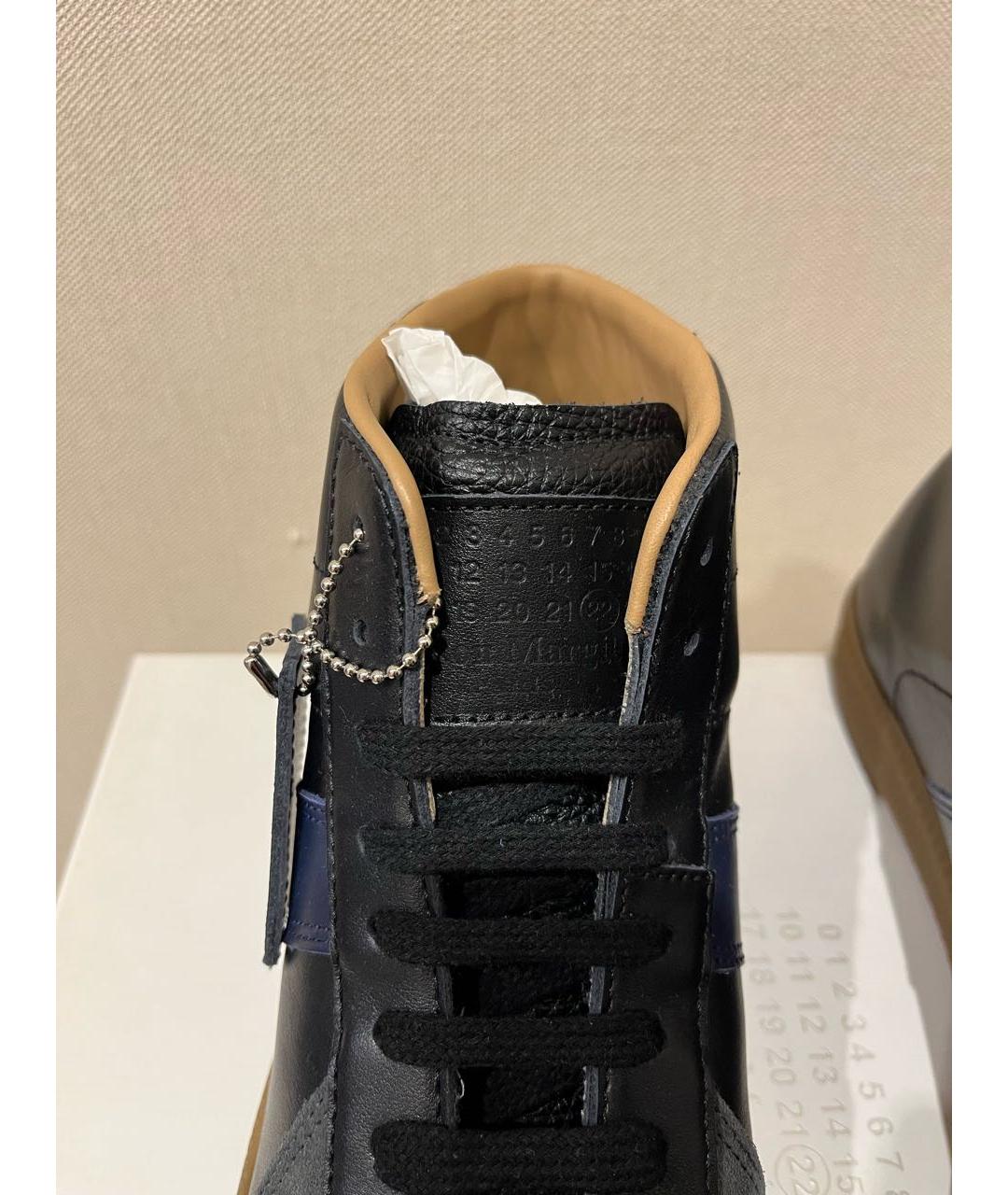 MAISON MARGIELA Черные кожаные высокие кроссовки / кеды, фото 4
