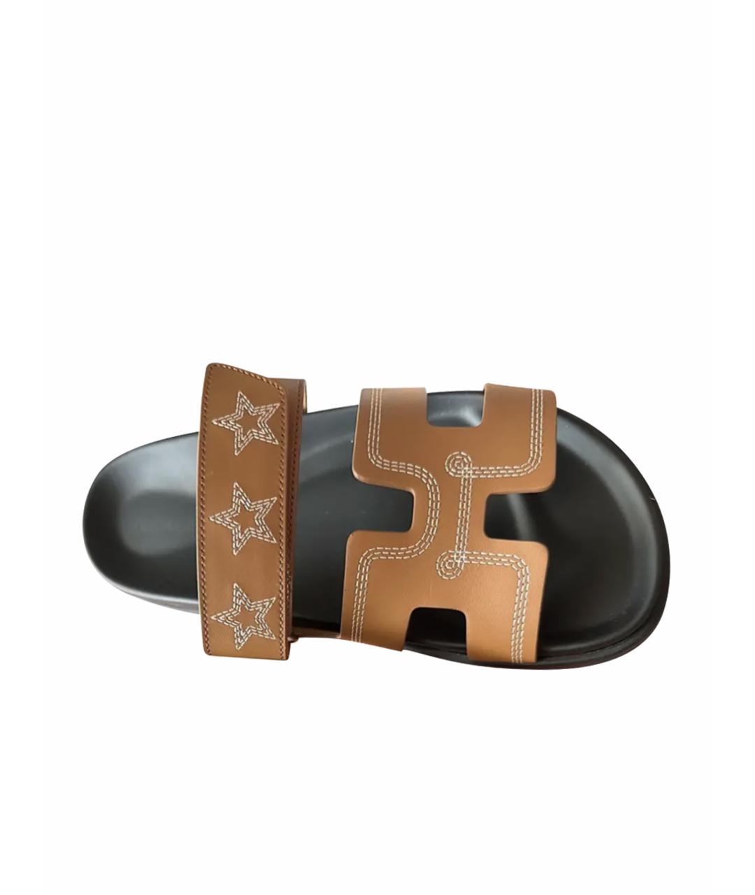 HERMES Бежевые кожаные сандалии, фото 1