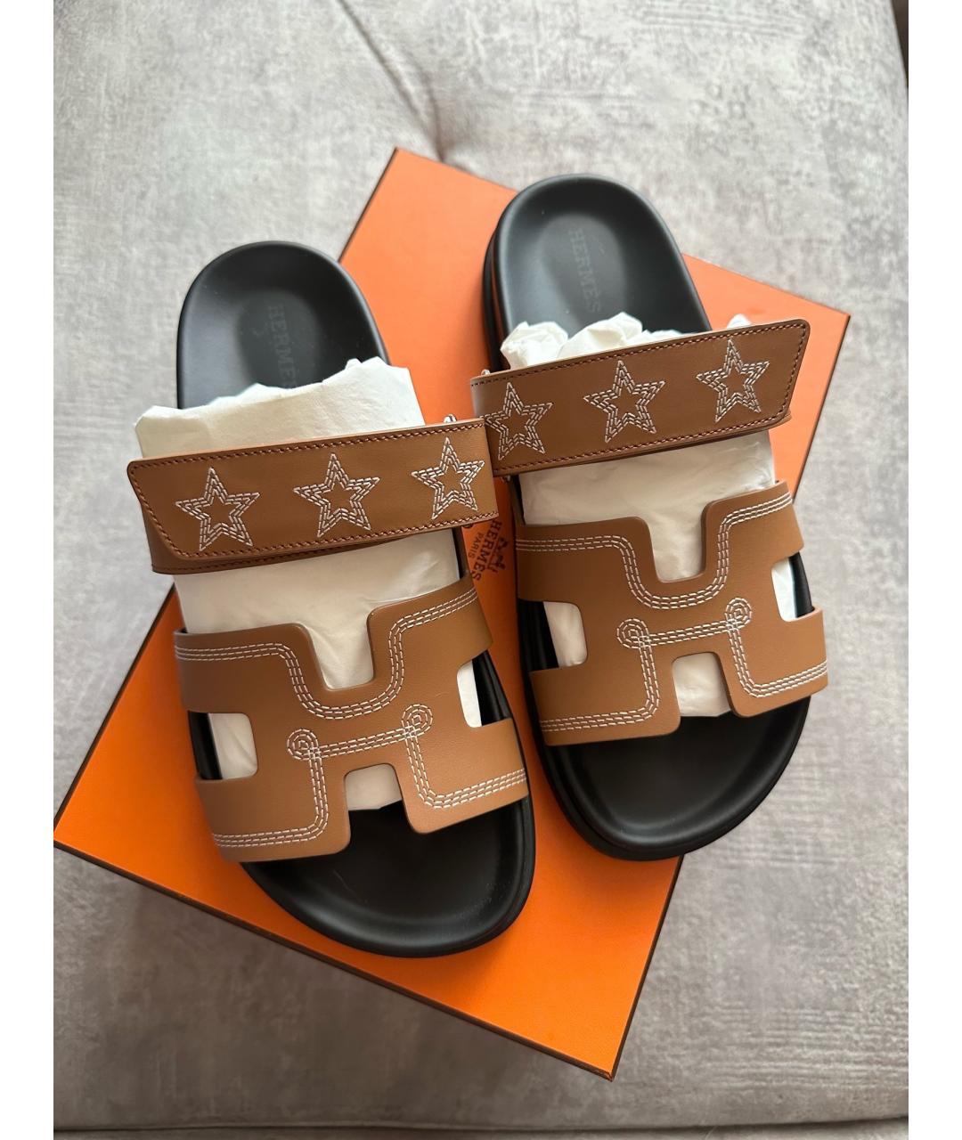 HERMES Бежевые кожаные сандалии, фото 2