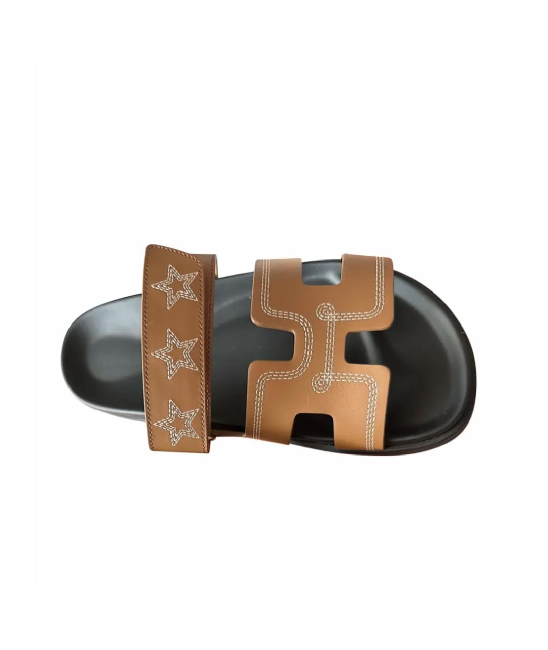 HERMES Бежевые кожаные сандалии, фото 4