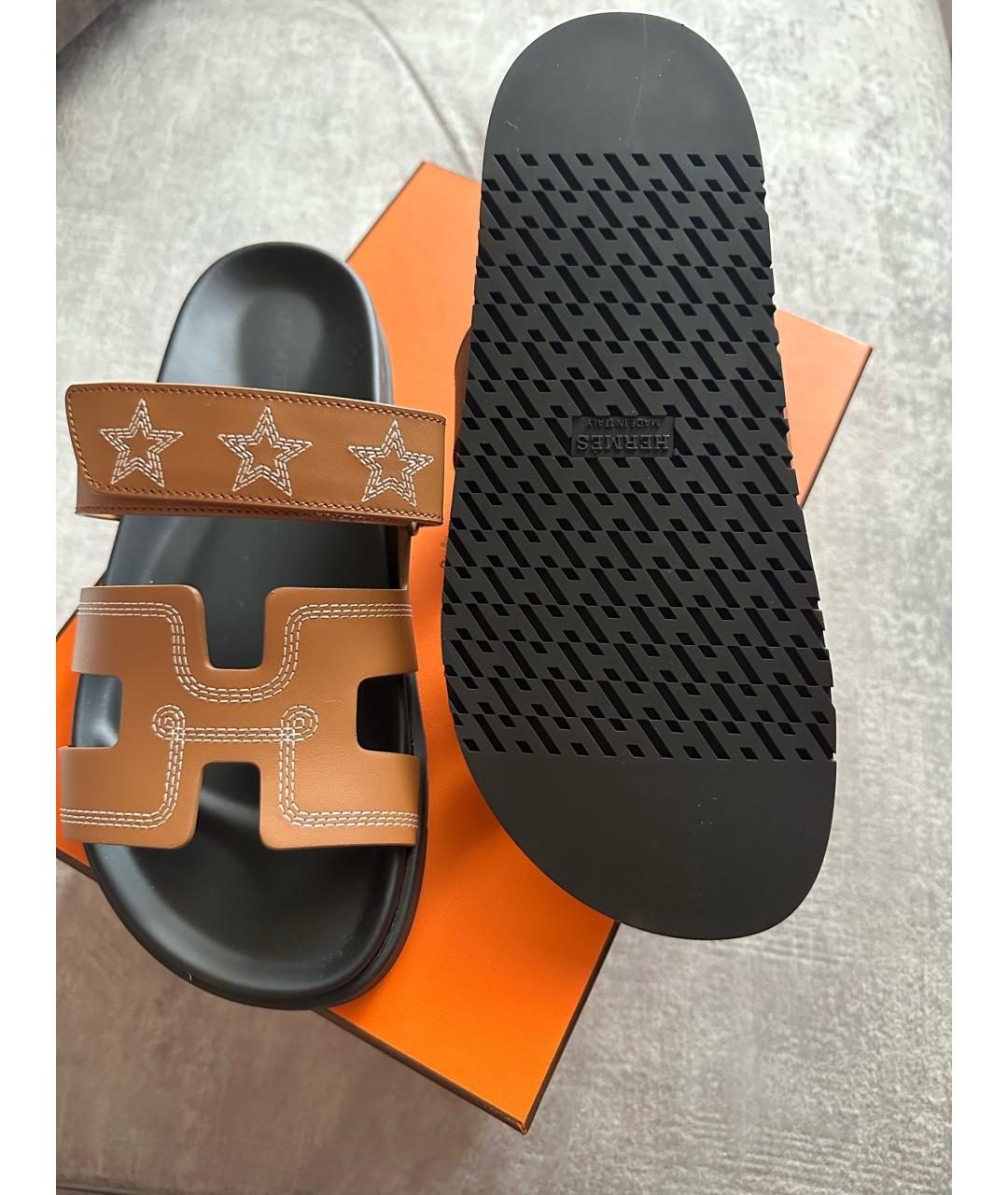 HERMES Бежевые кожаные сандалии, фото 3