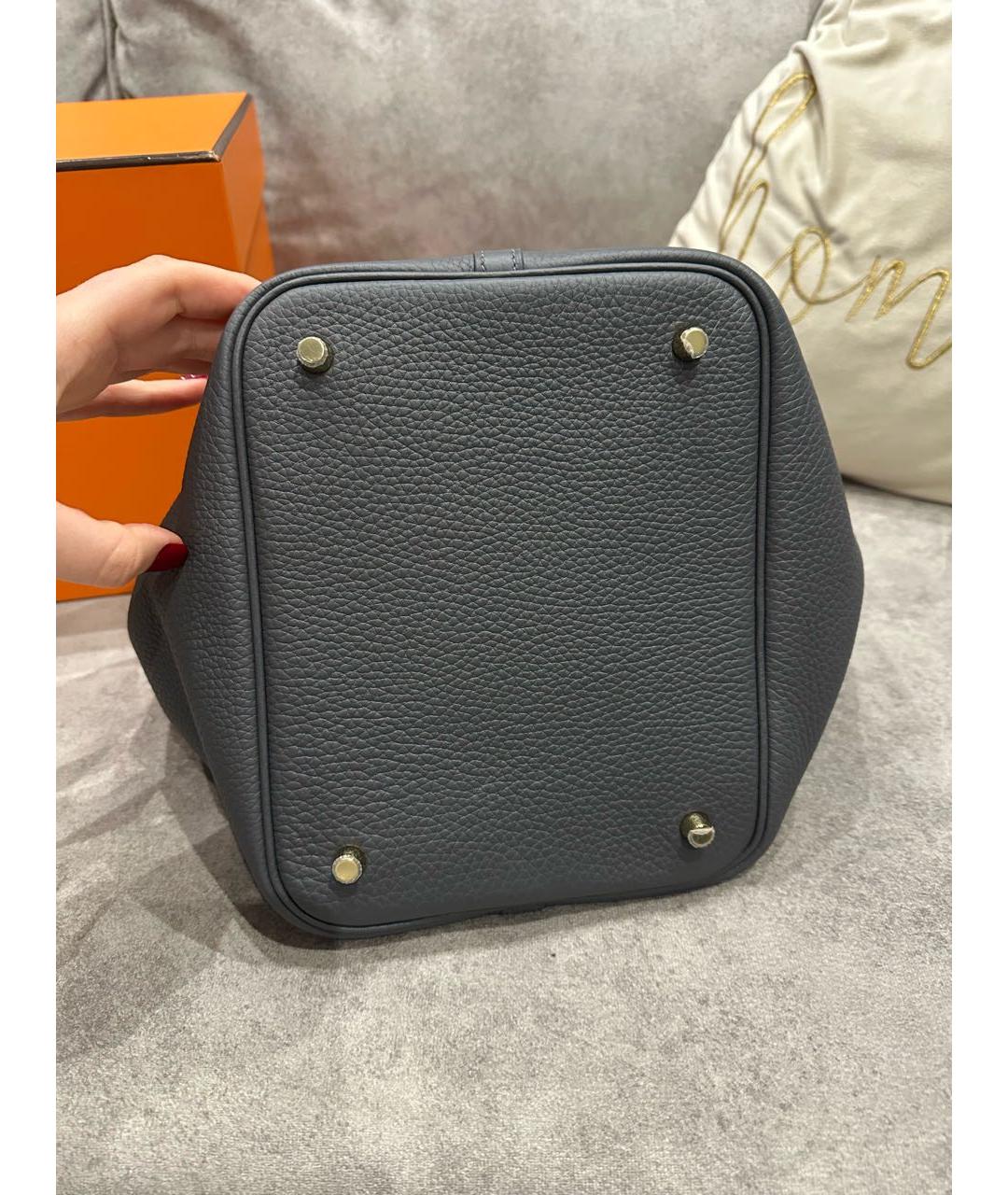 HERMES Серая кожаная сумка с короткими ручками, фото 5