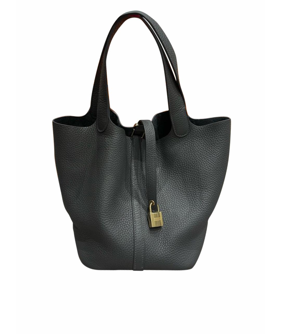 HERMES Серая кожаная сумка с короткими ручками, фото 1