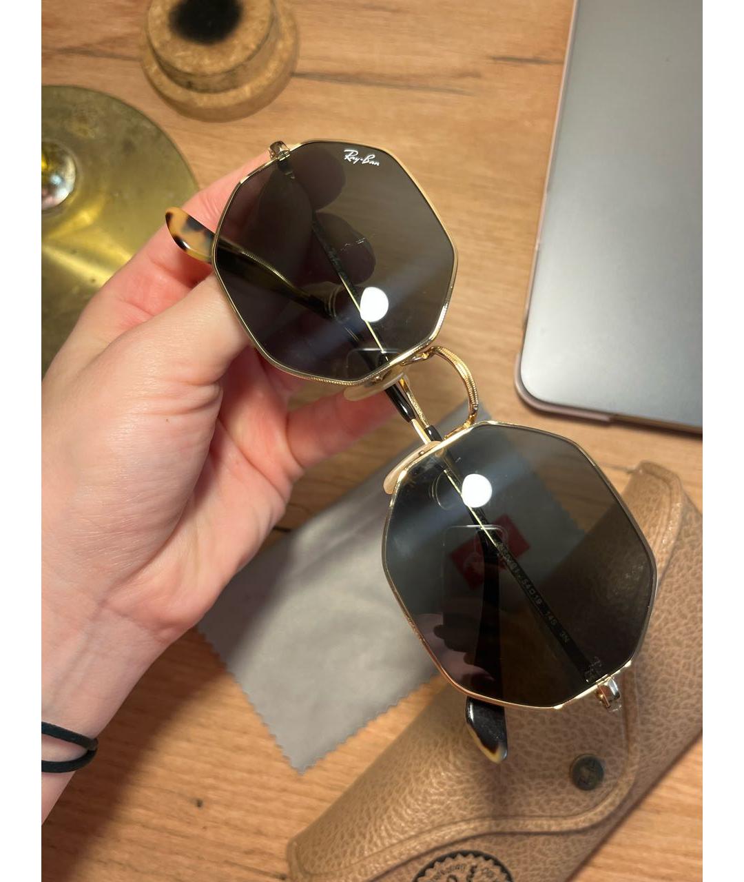 RAY BAN Коричневые металлические солнцезащитные очки, фото 8