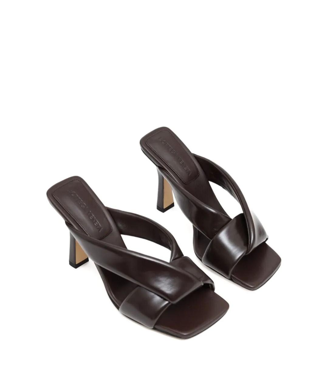 BOTTEGA VENETA Коричневые кожаные мюли, фото 3