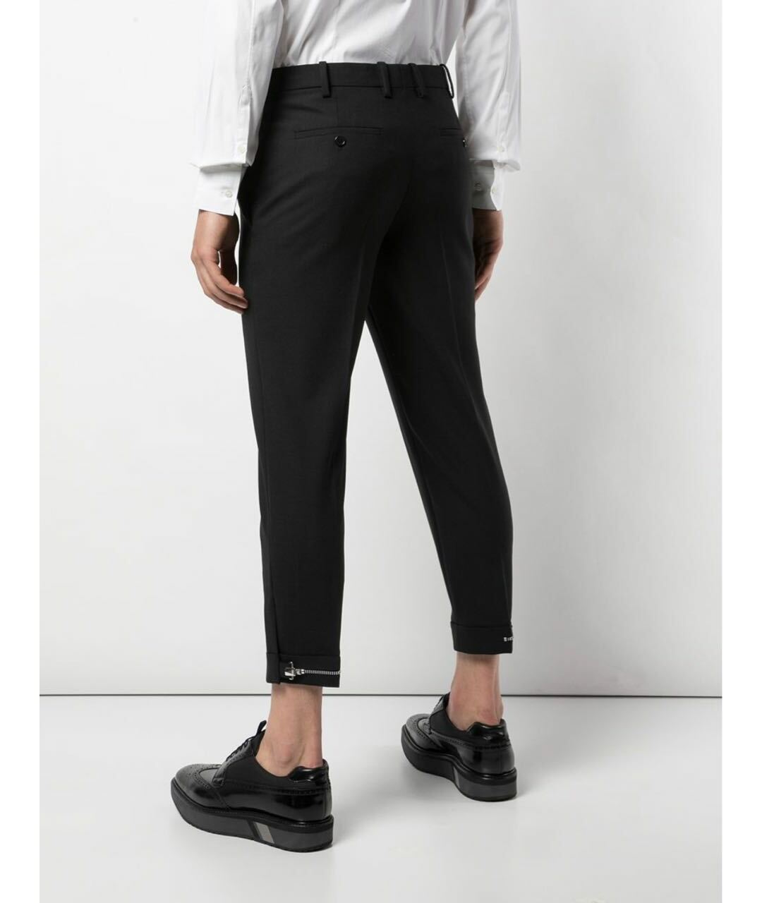 NEIL BARRETT Черные хлопко-эластановые классические брюки, фото 8