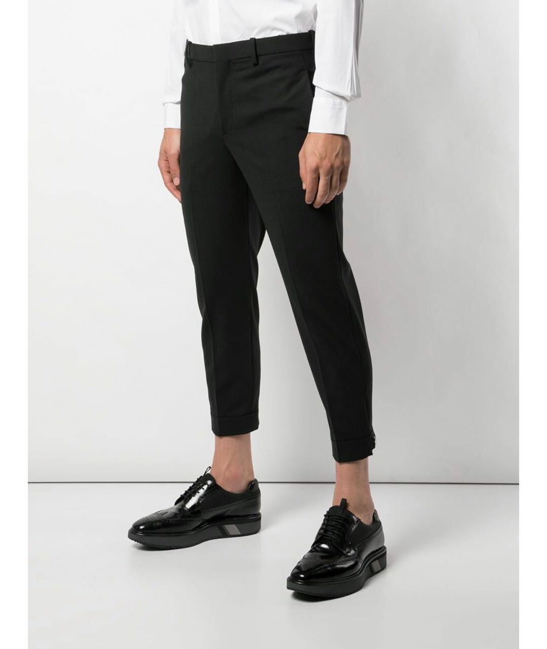 NEIL BARRETT Черные хлопко-эластановые классические брюки, фото 7