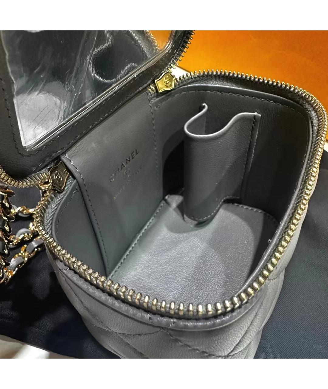 CHANEL Серая кожаная сумка с короткими ручками, фото 7