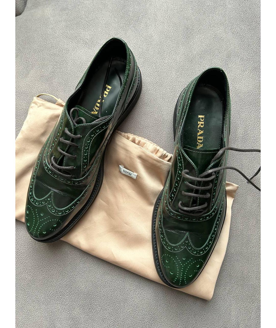 PRADA Зеленые кожаные брогги и оксфорды, фото 3