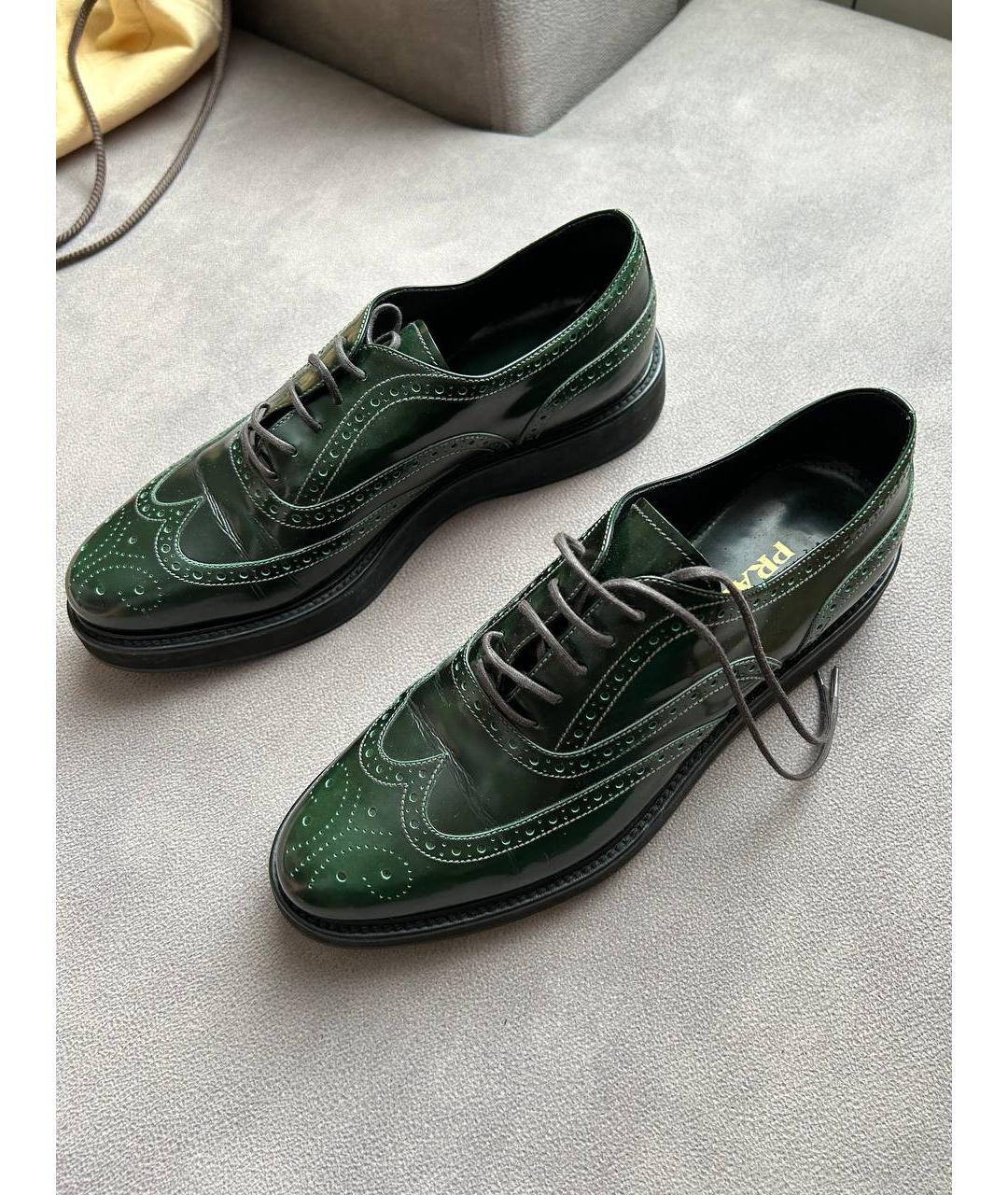 PRADA Зеленые кожаные брогги и оксфорды, фото 2
