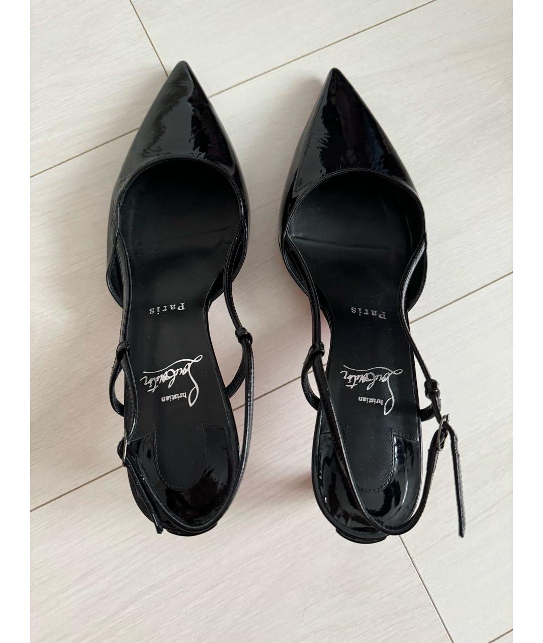 CHRISTIAN LOUBOUTIN Черные лодочки на низком каблуке из лакированной кожи, фото 3