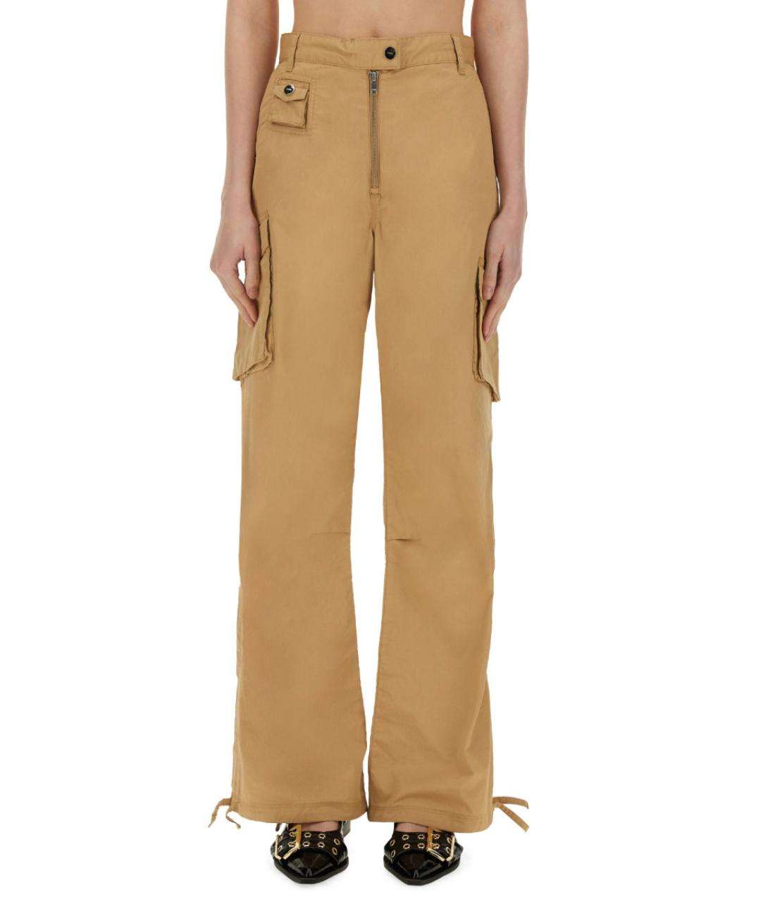 GANNI Бежевые хлопковые прямые брюки, фото 2