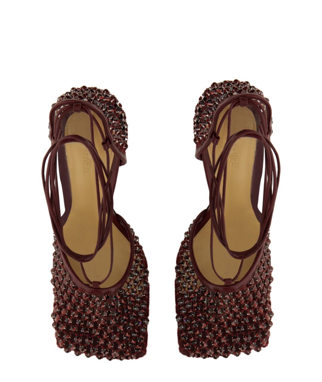 BOTTEGA VENETA Бордовые текстильные босоножки, фото 4