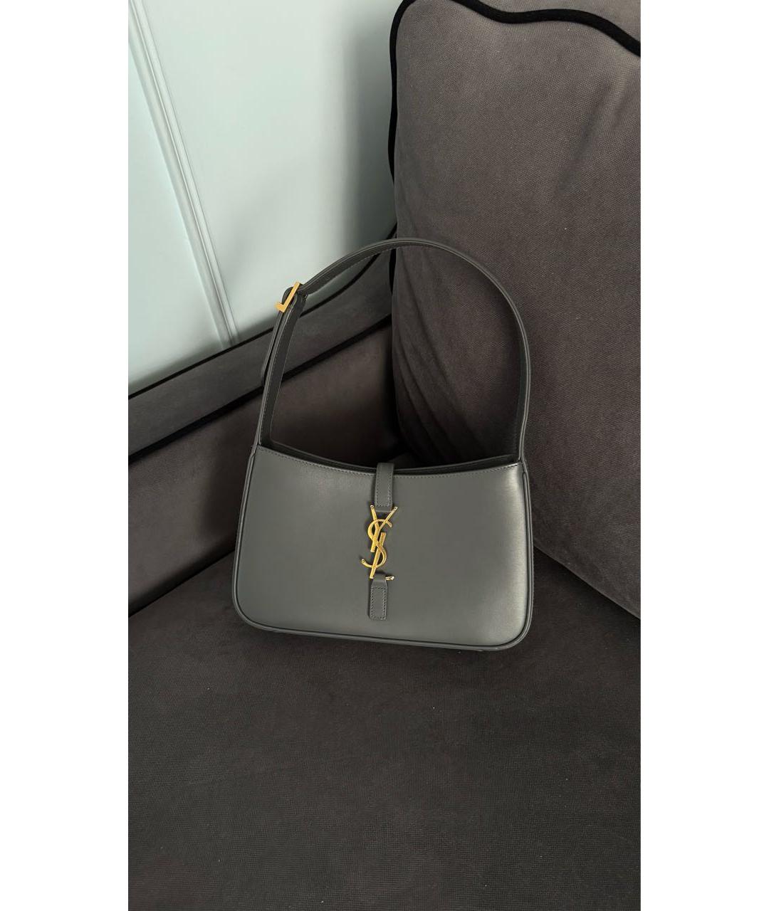 SAINT LAURENT Антрацитовая кожаная сумка с короткими ручками, фото 9