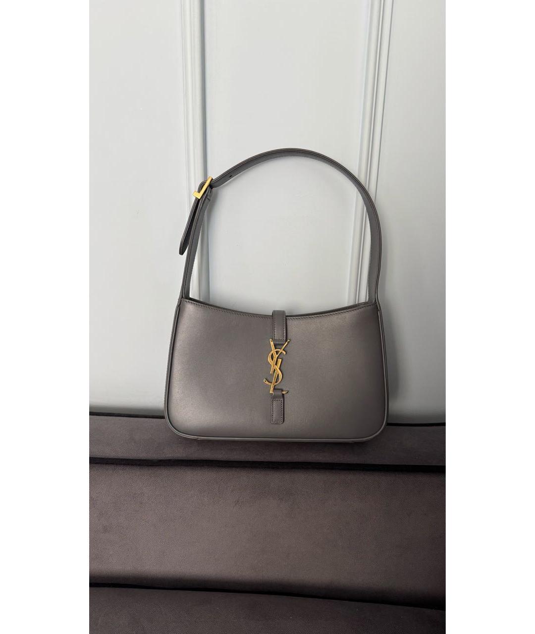 SAINT LAURENT Антрацитовая кожаная сумка с короткими ручками, фото 2