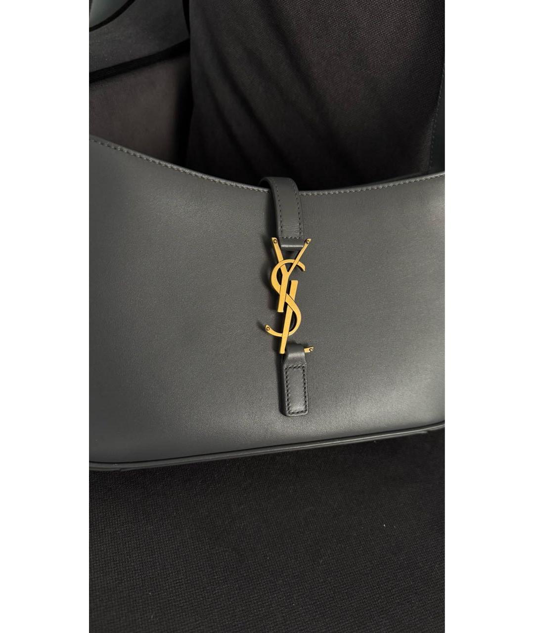 SAINT LAURENT Антрацитовая кожаная сумка с короткими ручками, фото 4