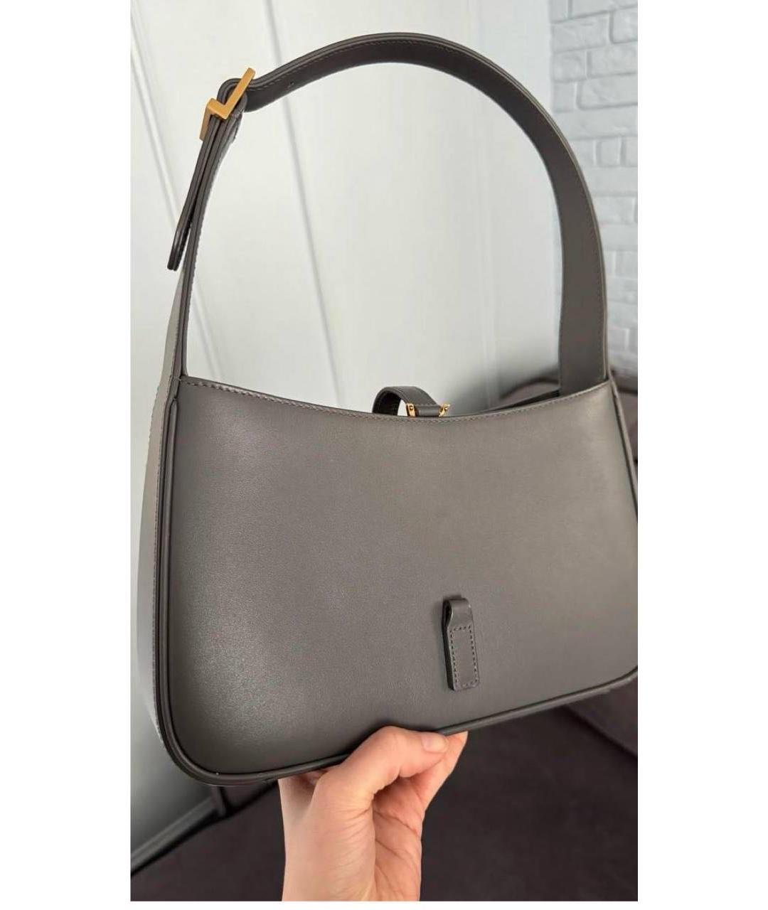 SAINT LAURENT Антрацитовая кожаная сумка с короткими ручками, фото 8