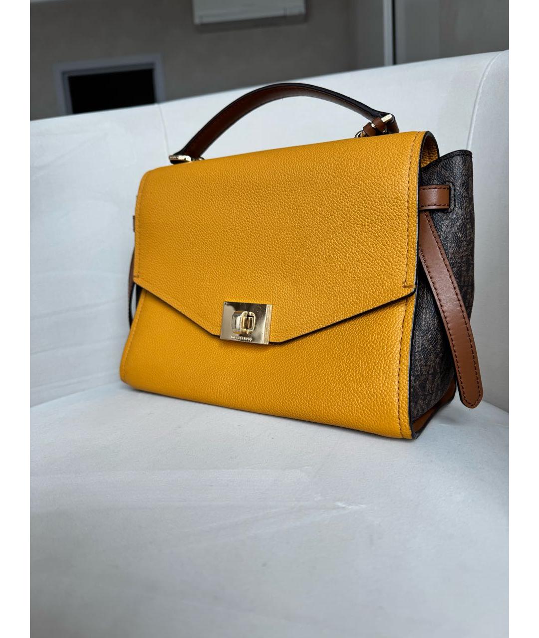 MICHAEL KORS Горчичная кожаная сумка с короткими ручками, фото 2