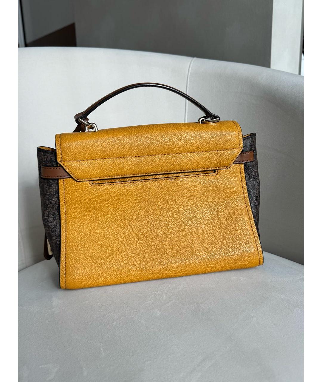 MICHAEL KORS Горчичная кожаная сумка с короткими ручками, фото 3