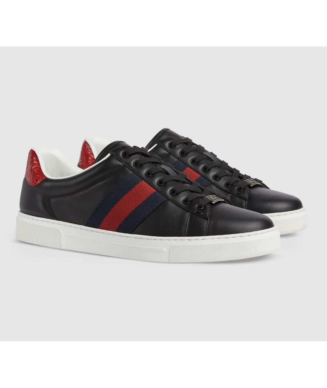 GUCCI Черные кожаные низкие кроссовки / кеды, фото 2