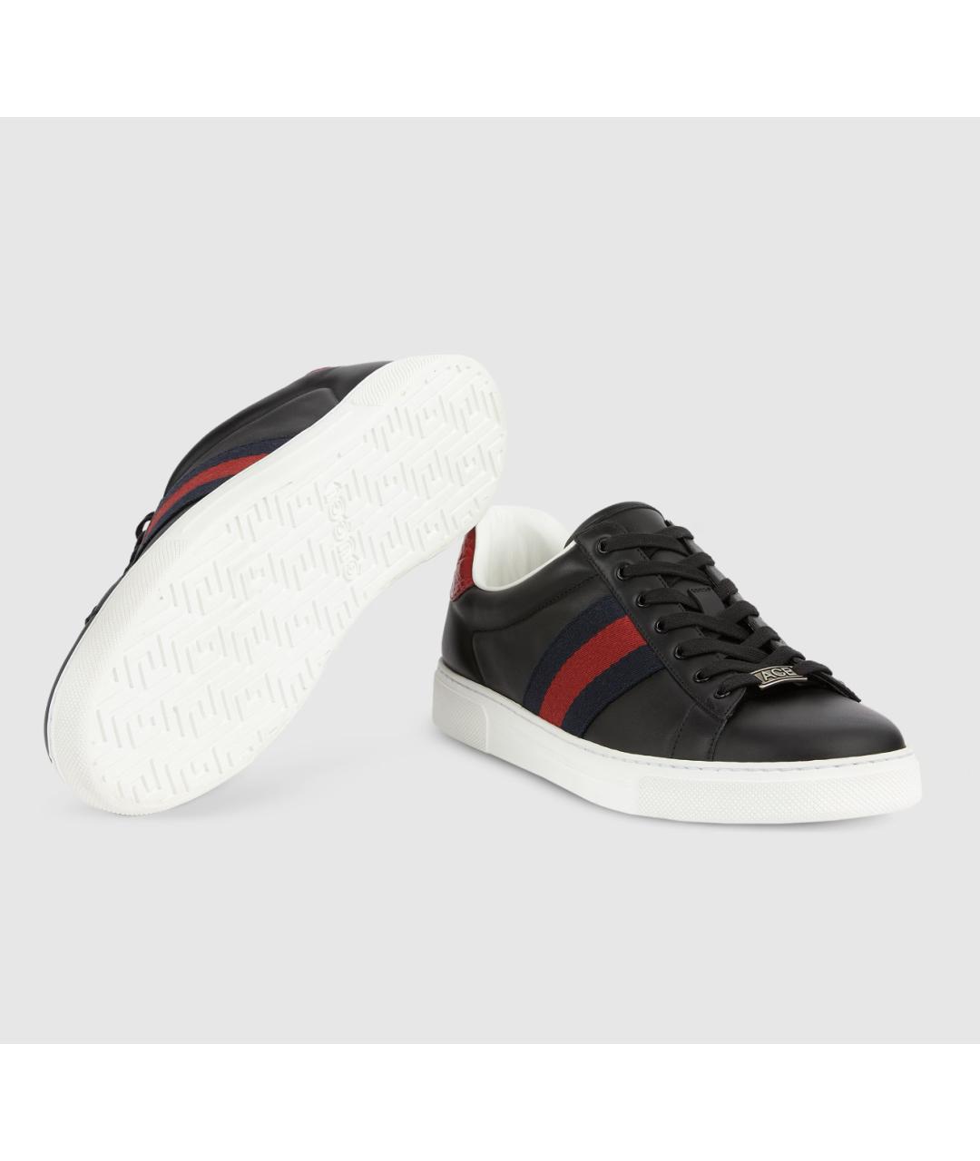 GUCCI Черные кожаные низкие кроссовки / кеды, фото 5