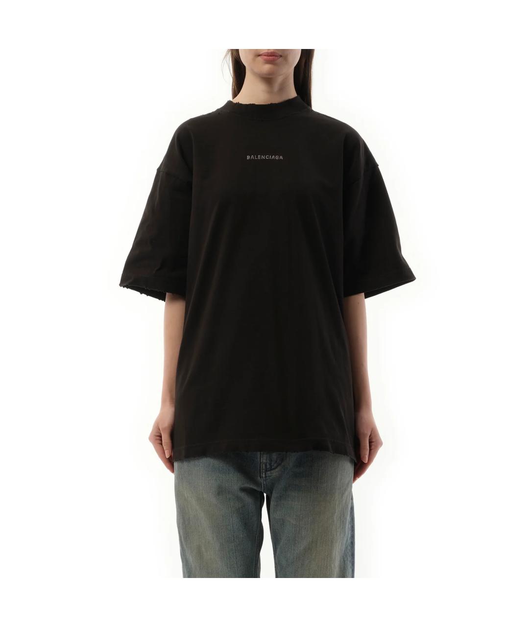 BALENCIAGA Черная хлопковая футболка, фото 2