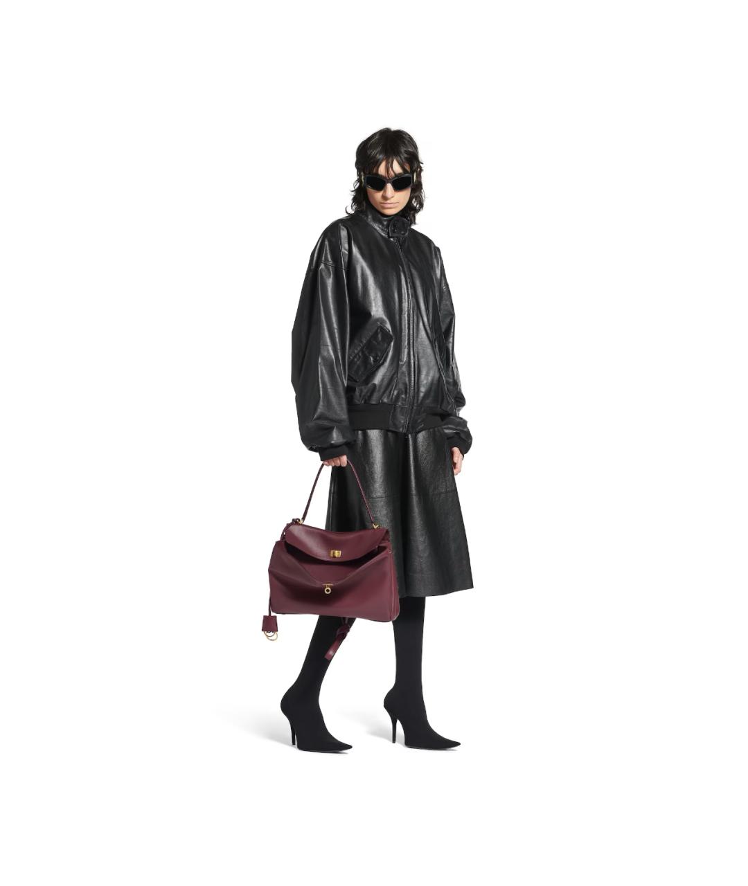 BALENCIAGA Бордовая кожаная сумка тоут, фото 7