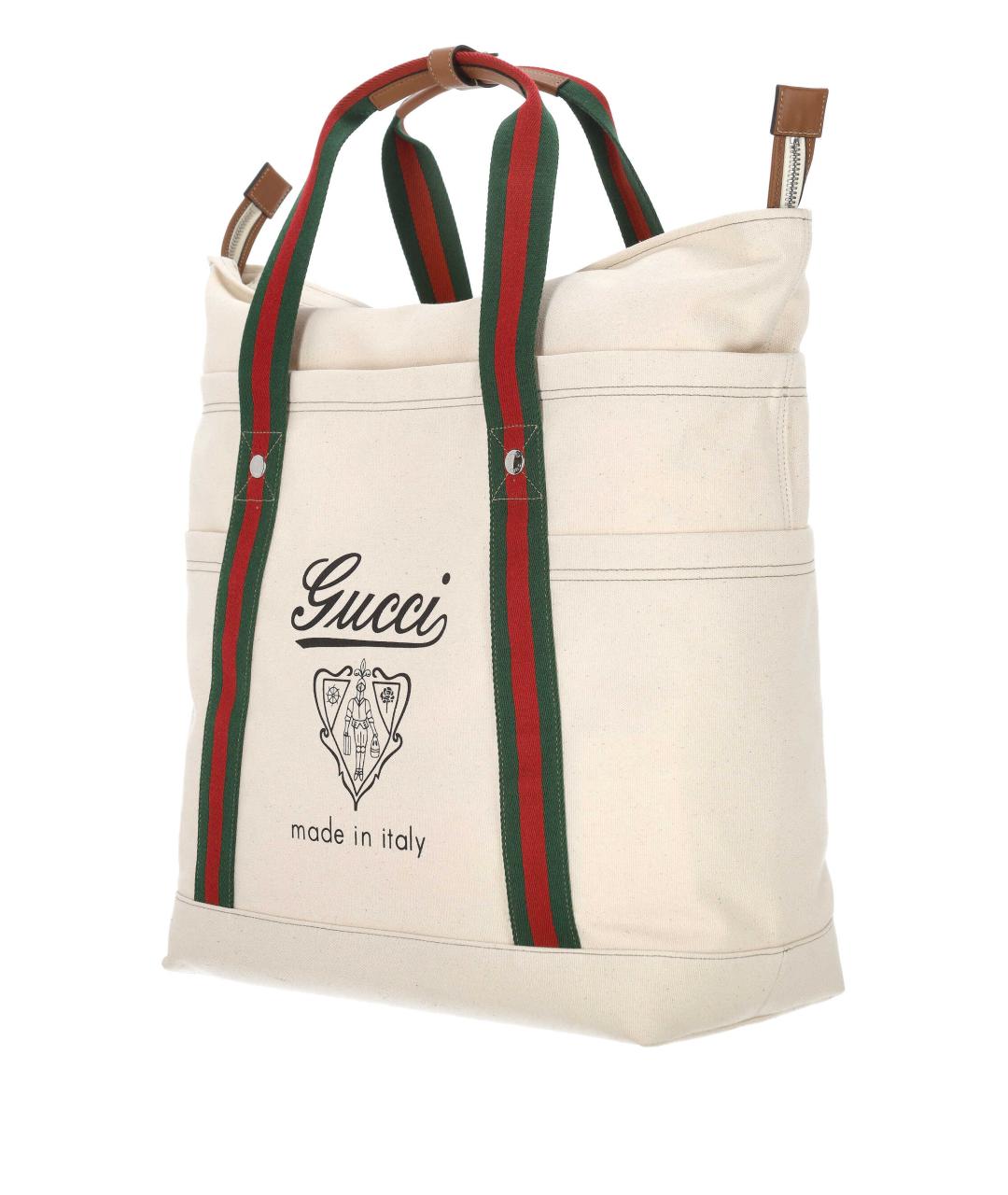 GUCCI Бежевая хлопковая сумка тоут, фото 2