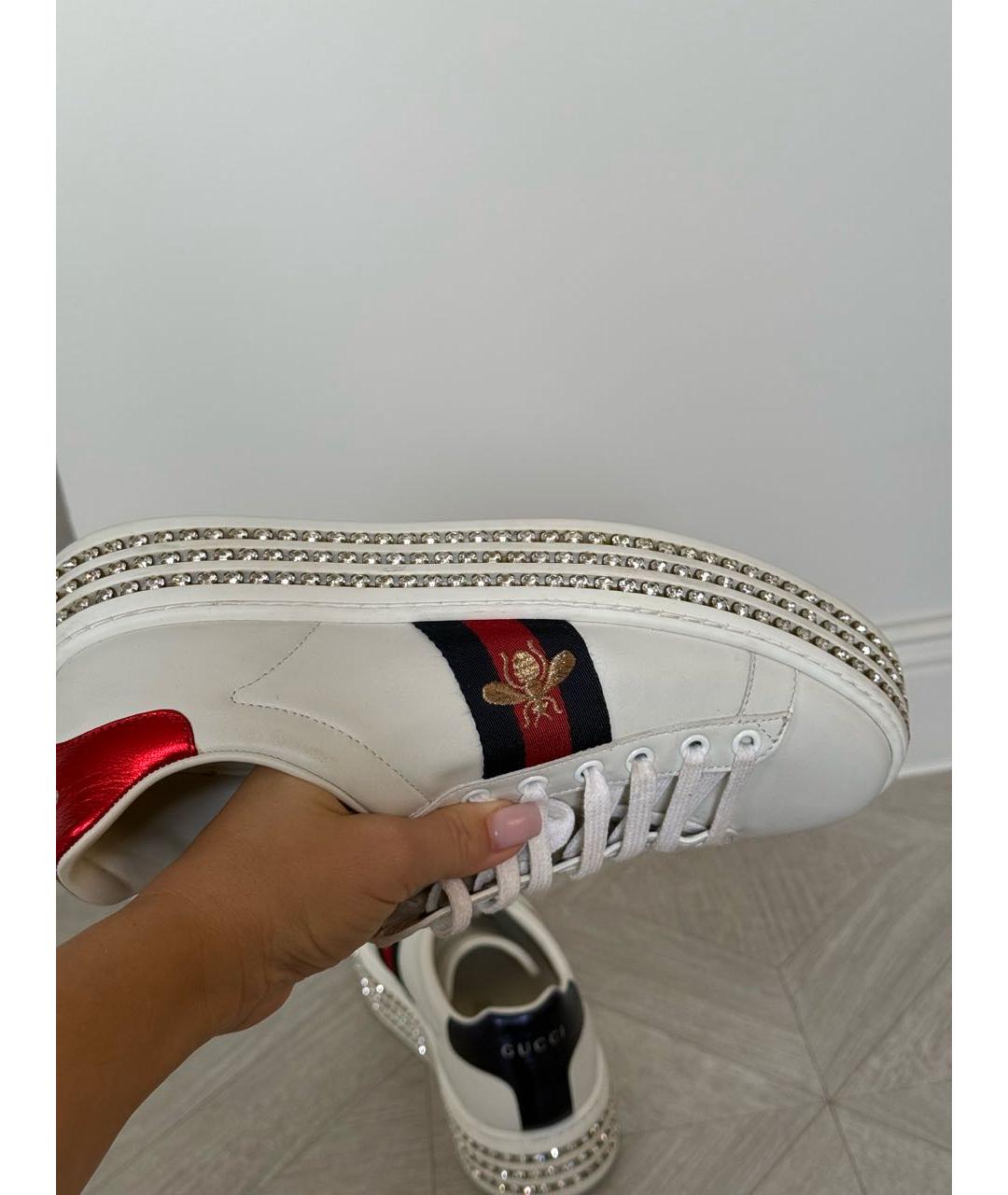 GUCCI Белые кожаные кеды, фото 8