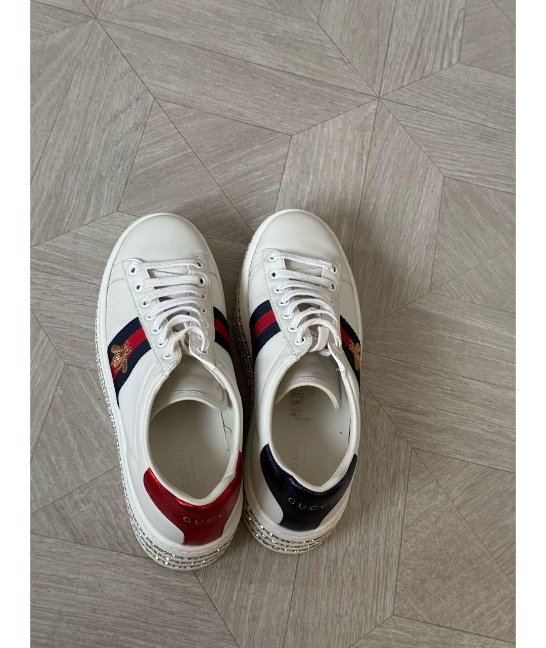 GUCCI Белые кожаные кеды, фото 3