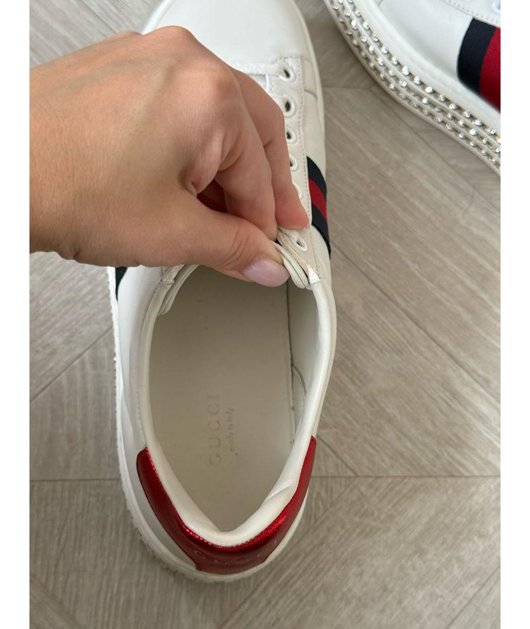 GUCCI Белые кожаные кеды, фото 7