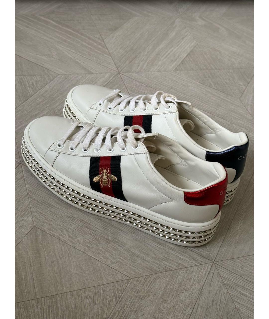GUCCI Белые кожаные кеды, фото 5