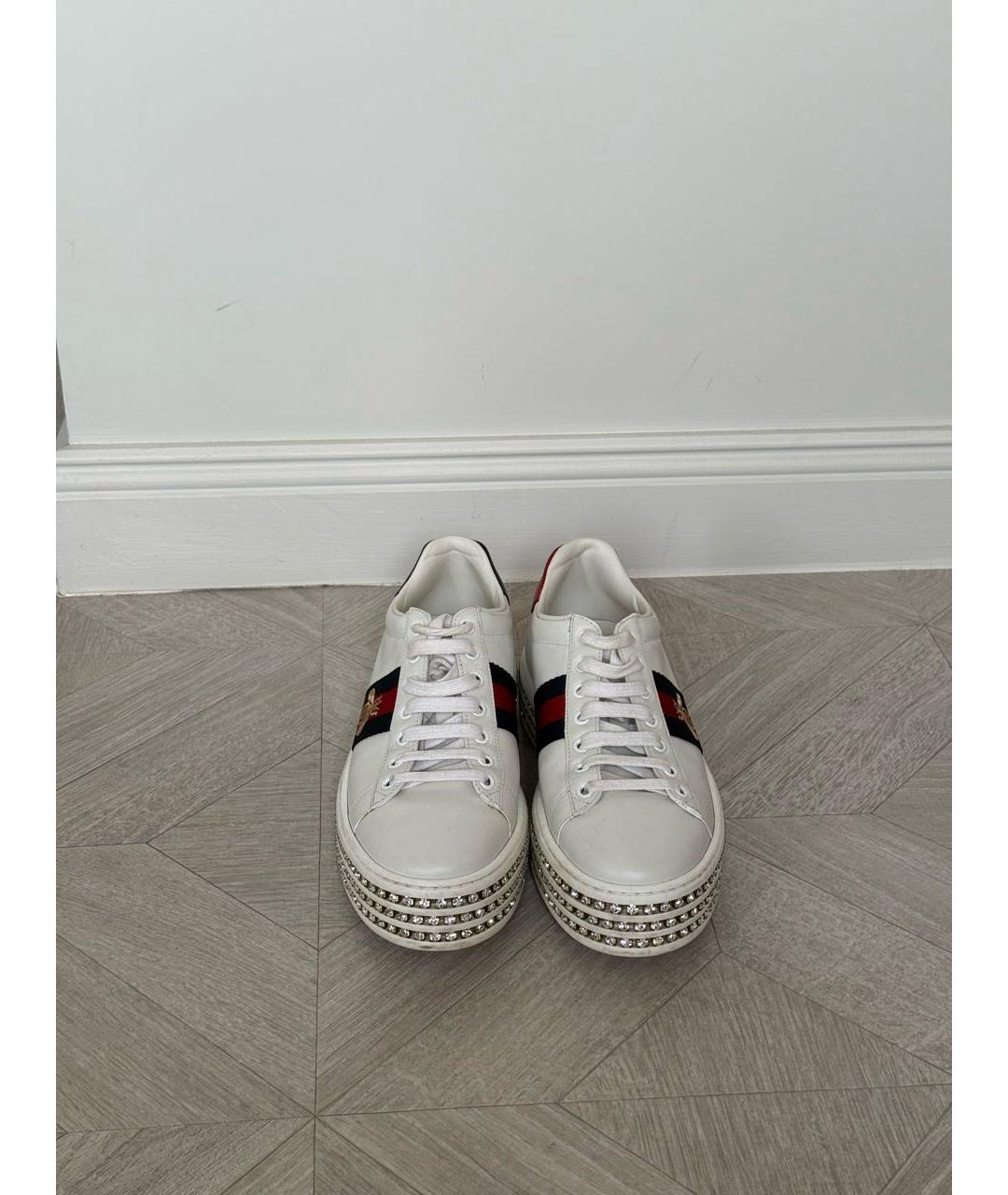 GUCCI Белые кожаные кеды, фото 2