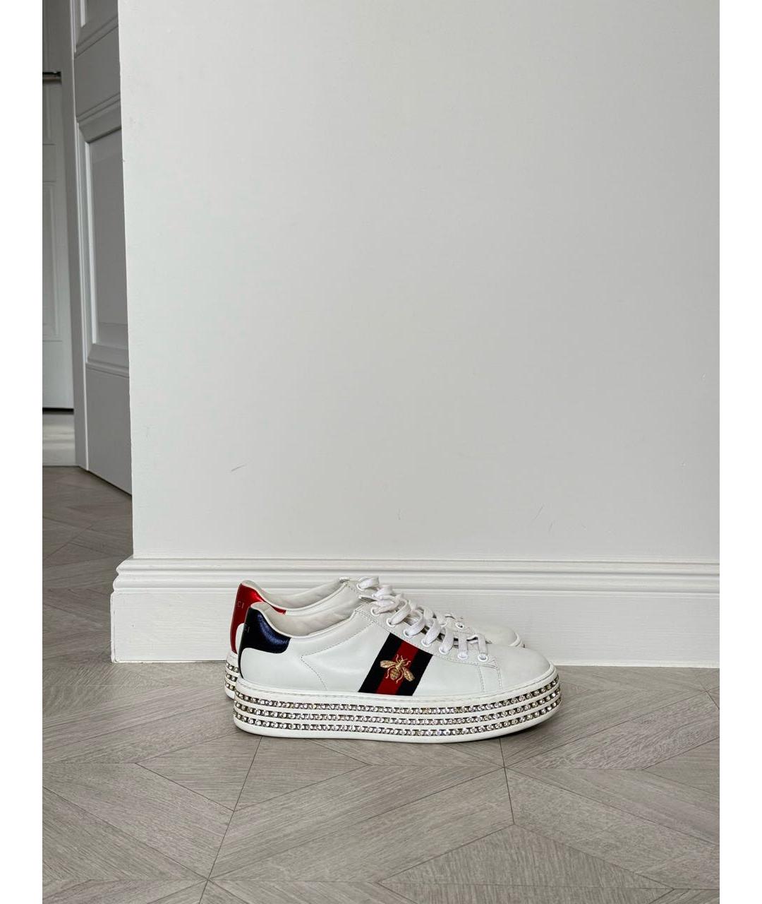 GUCCI Белые кожаные кеды, фото 9