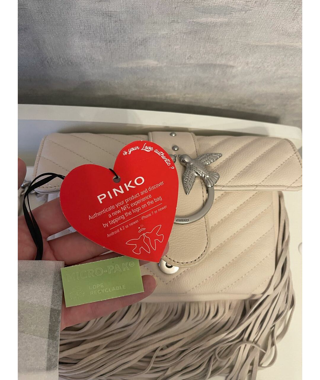 PINKO Бежевая кожаная сумка тоут, фото 7
