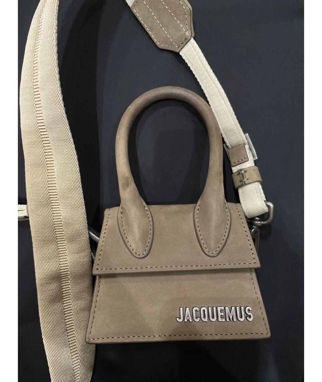 JACQUEMUS Хаки замшевая сумка с короткими ручками, фото 5
