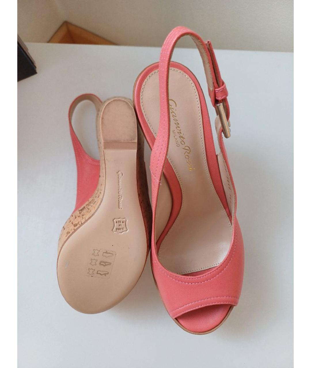 GIANVITO ROSSI Коралловые кожаные босоножки, фото 6