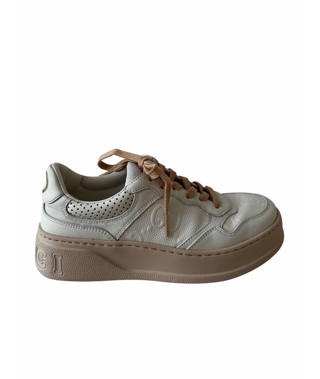 GUCCI Белые кожаные кеды, фото 1