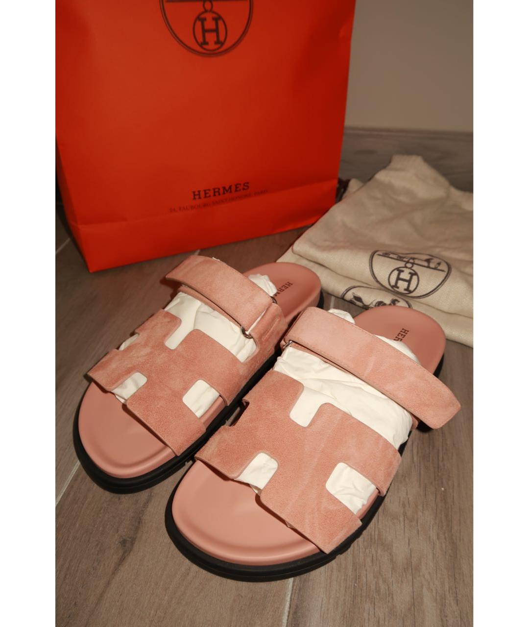 HERMES Розовые кожаные сандалии, фото 4