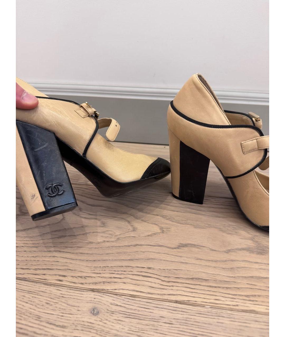 CHANEL Бежевые кожаные туфли, фото 4