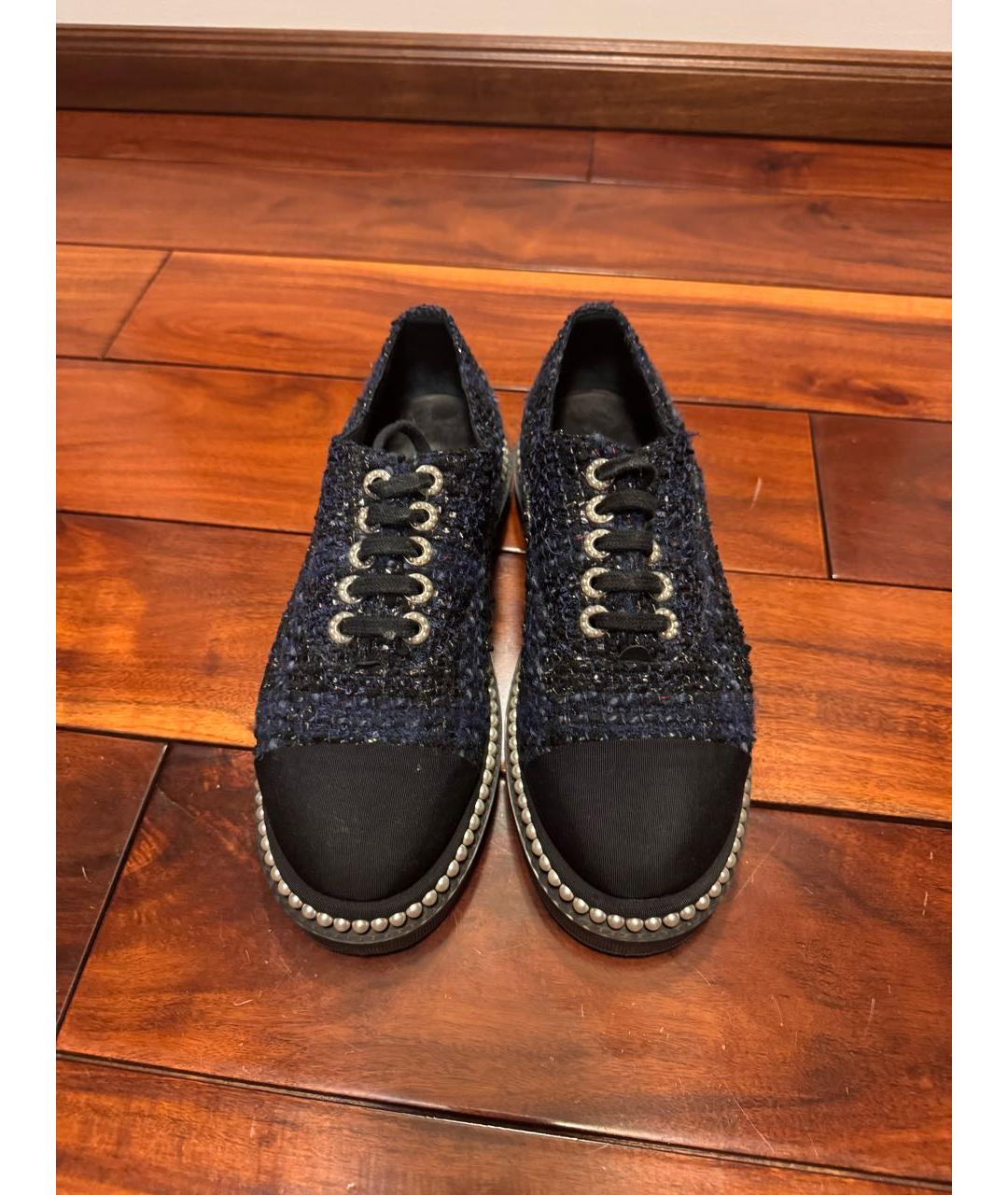 CHANEL Темно-синие текстильные ботинки, фото 2