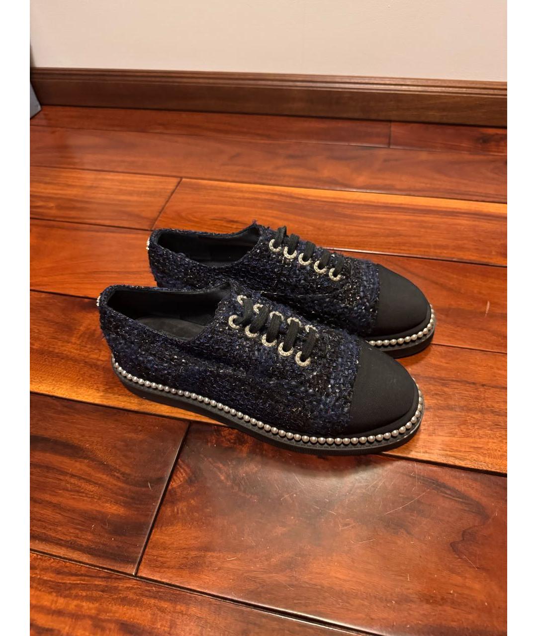 CHANEL Темно-синие текстильные ботинки, фото 5