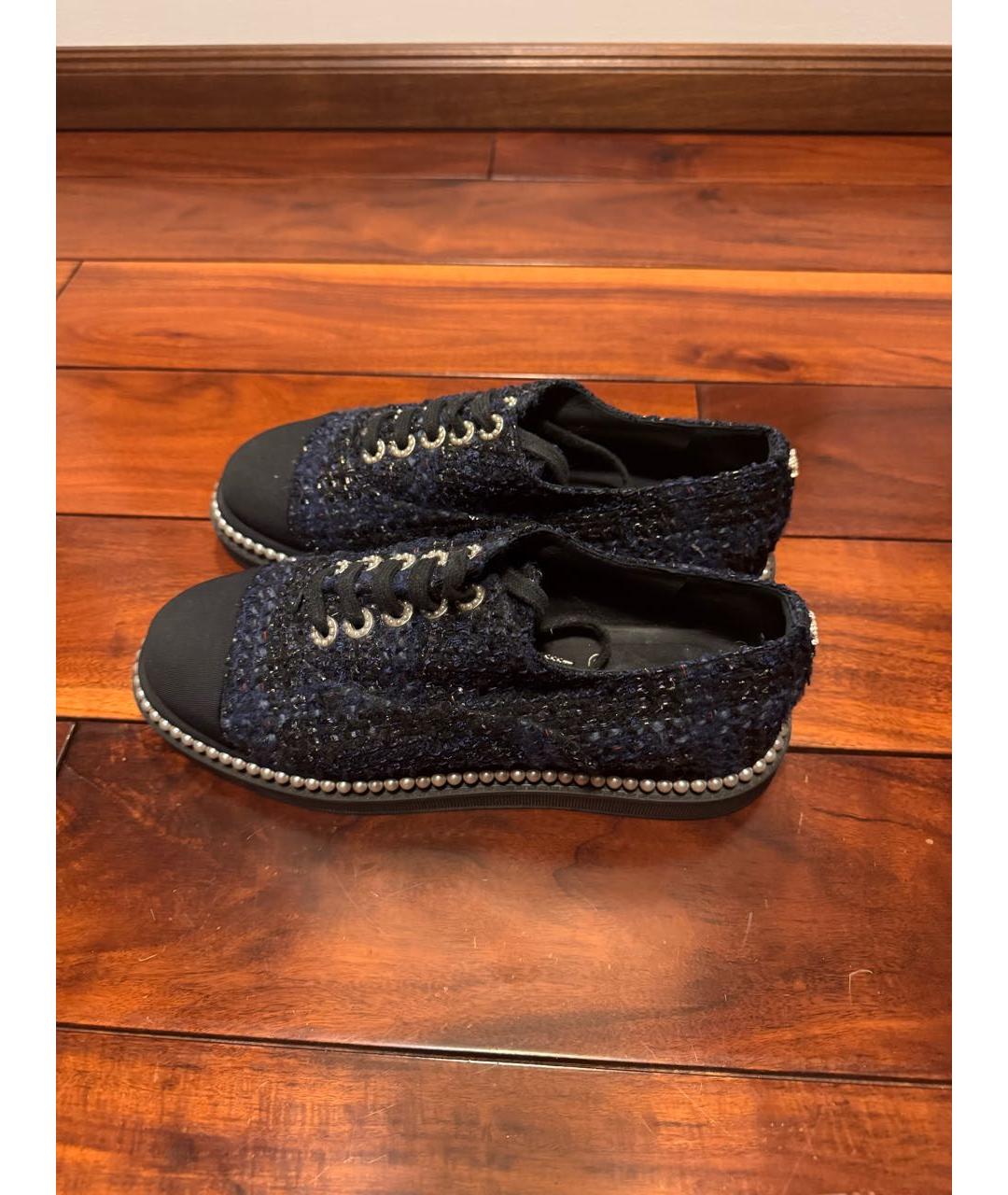 CHANEL Темно-синие текстильные ботинки, фото 3