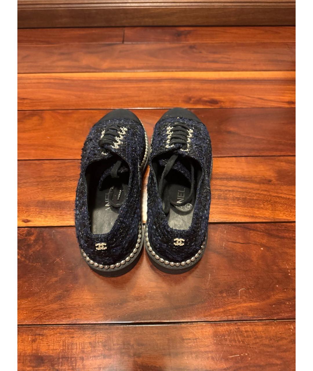 CHANEL Темно-синие текстильные ботинки, фото 4