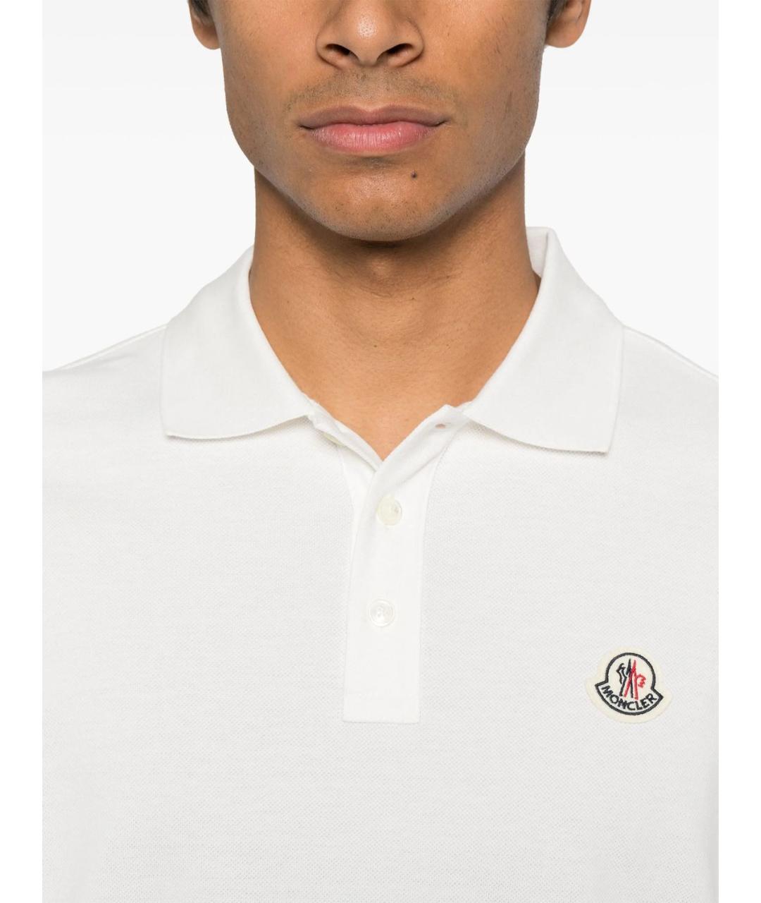 MONCLER Белое хлопковое поло с коротким рукавом, фото 4