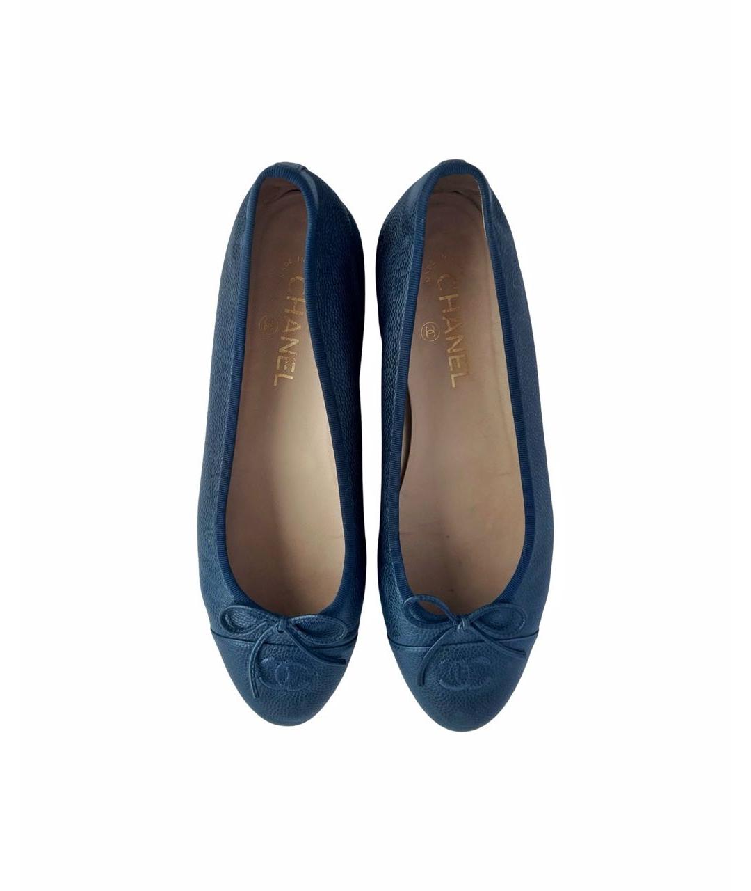 CHANEL Темно-синие кожаные балетки, фото 2