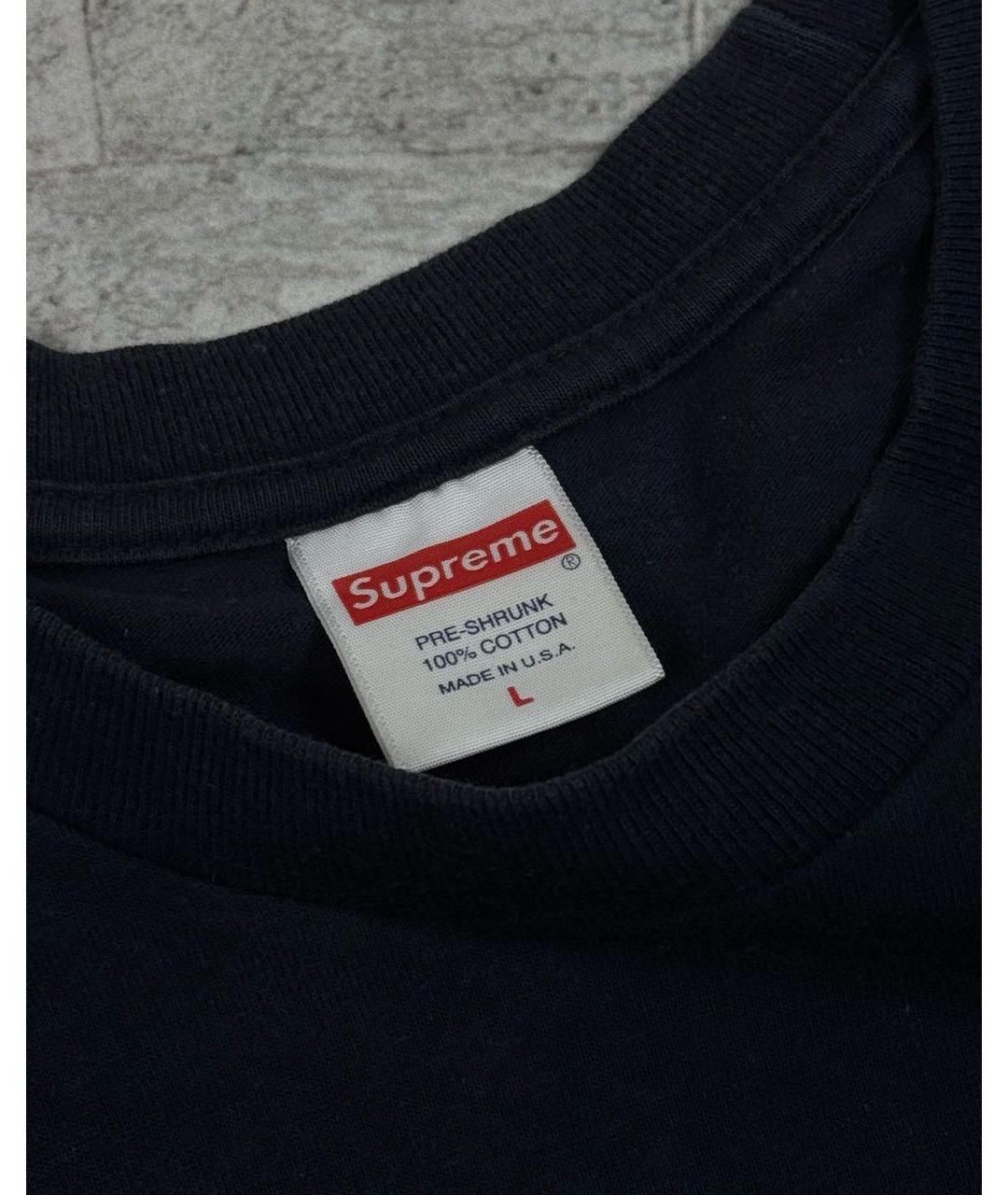SUPREME Темно-синяя хлопковая футболка, фото 4