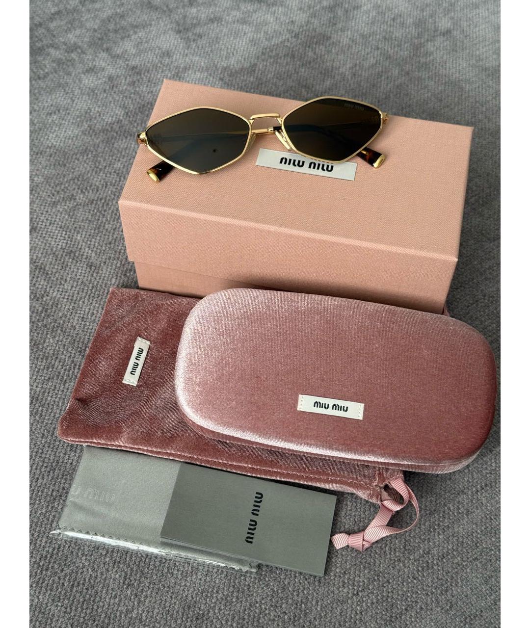 MIU MIU Золотые металлические солнцезащитные очки, фото 2